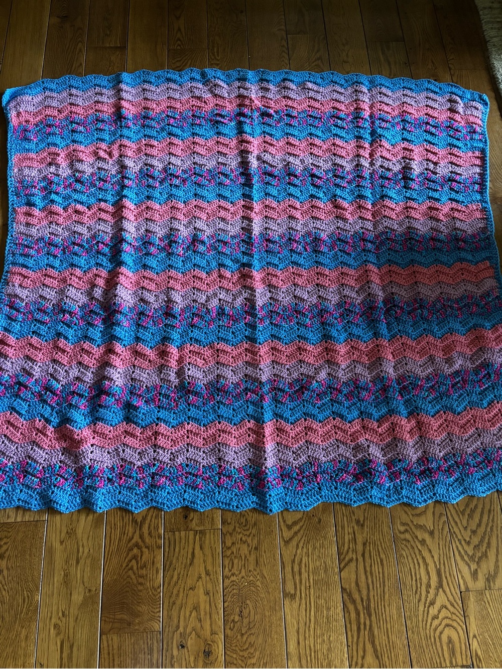 Handmade Blue and Pink Crochet Throw Blanket